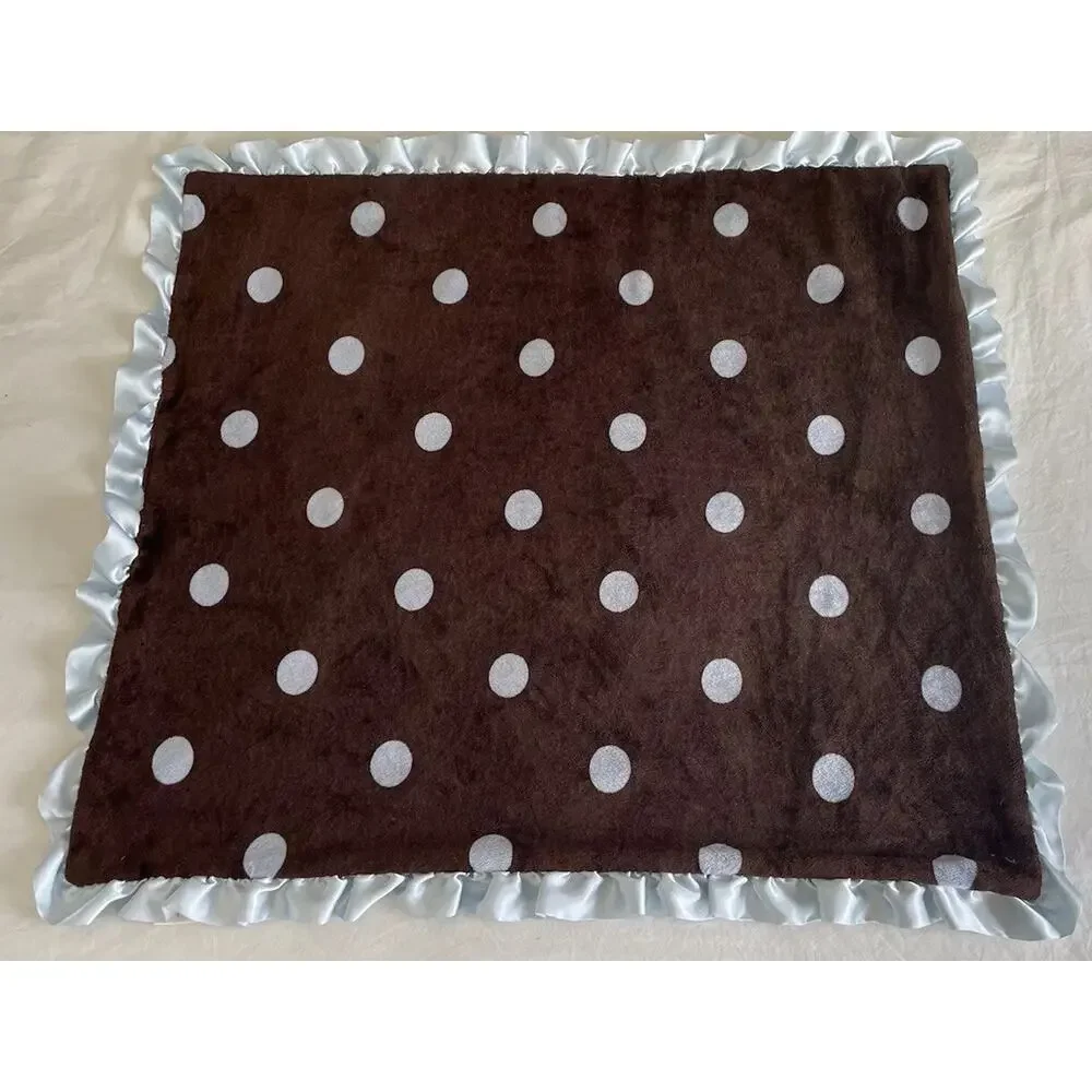 Max Daniel Polka Dot Baby Security Blanket Dark Brown Blue Ruffle Satin Trim